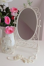 vintage look shabby chic cream ornate swirl vanity swivel mirror