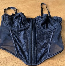 Multi Way Strapless Black Lace  Boned  Basque Bodice Bustier Small Size 10