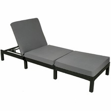 Rattan Sun Lounger Garden Patio Outdoor Furniture Day Bed Black - Grey Cushion