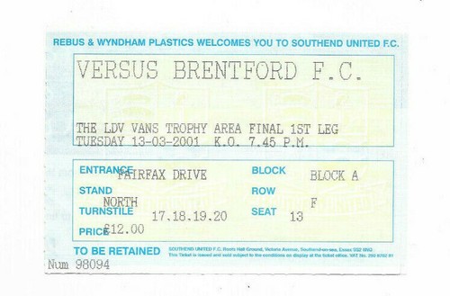 Ticket 2001 ldv vans trophy - 2001,