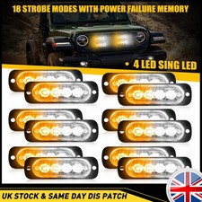 Amber/Yellow 4 LED Car Truck Strobe Light Bar Flashing Warning Hazard Lamps 12x