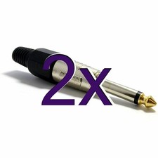 [2 pack] 6.35mm 1/4 inch PRO METAL Mono Jack Plug & Strain Relief Solder GOLD