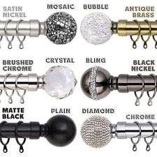 Extendable Metal Curtain Pole Includes Superior 60mm Finials, Rings & Fittings