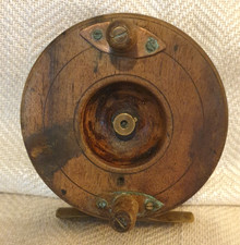 Vintage Free Spinning Wooden Fishing Reel With Brass Fitments. 4 Inch Spool.