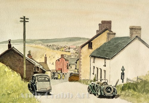 Borth c1955 watercolour print - ,