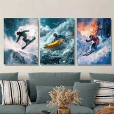 3pcs Skiing and kayaking surfing art Metal Print  Ready to Hang Art
