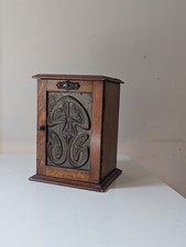 Vintage antique  Art Nouveau oak tobacco pipe Smokers cabinet humidor Box Case