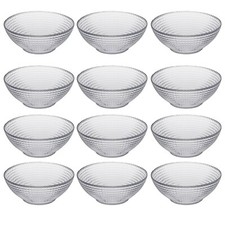Pasabahce Stackable Dessert Serving Textured Kitchen Clear Glass Bowl Set 6/12