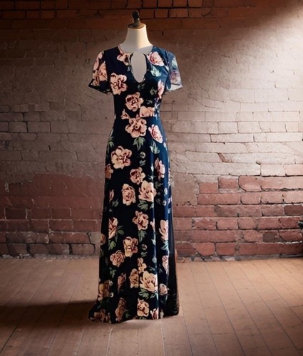 Navy floral tie neck - navy,