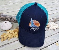 Salty Fins - Bonefish Tail - Fly Fishing 6 Panel trucker Cap Navy Blue.