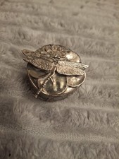 Vintage Silver Plated Dragonfly Trinket Box Etched Poem Silver Scenes Wales SS89