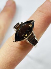 Big TJC silver and smoky quartz ring UK size S new with tag