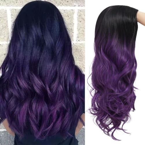 Black purple long - purple, curly