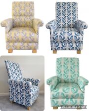 Adult Chair iLiv Scandi Birds Fabric Armchair Aqua Ochre Accent Bedroom Blue