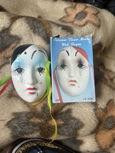 Vintage clown mask wall plague - mask,