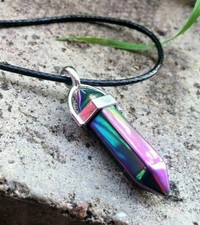 Rainbow Aura Necklace Crystal Quartz Necklace  Pendant Reiki Healing Chakra 