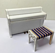 VINTAGE LUNDBY DOLLSHOUSE WHITE UPRIGHT PIANO AND STOOL
