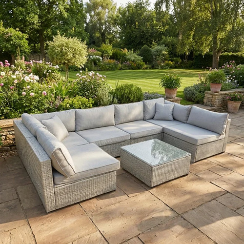 Shaped seater grey rattan - shaped,