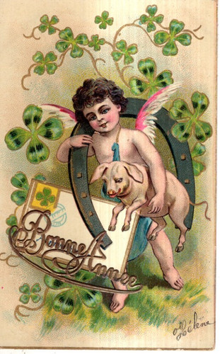 Antique new year postcard - year,
