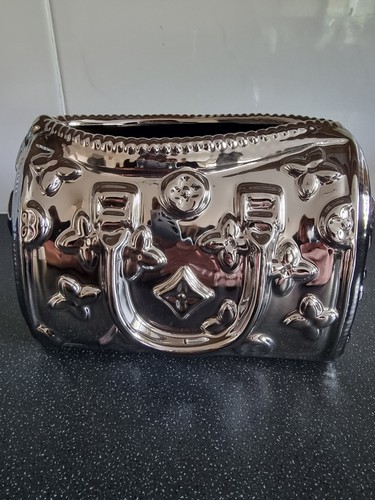 Silver ceramic handbag - silver, handbag/vase