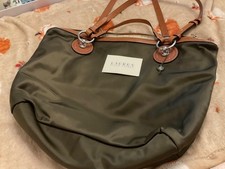 LAUREN RALPH LAUREN GREEN NYLON AND LEATHER DOUBLE HANDLE LARGE HANDBAG