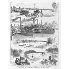 BOATING Sculling Race for Championship of the World - Antique Print 1876