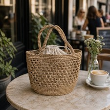 Mango Woven Straw Bucket Bag