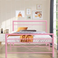 Small Double/Double/Single Black/White/Pink Bed Metal Frame Bedroom Furniture
