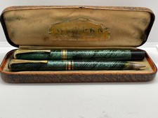 Wyvern Fountain Pen & Pencil Set Vintage Green Striated Boxed