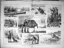Old 1885 Birds Duck Shooting Sport Stalking Horse River Boats Tub Dec 19th