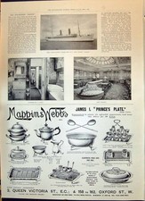 Antique Print 1900 Union Castle Steam Ship Saxon Cabin Library Mappin Webb 20th