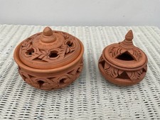 Thai Hand Carved Terracotta Pot Pair