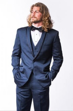 Wedding Tuxedo Formal Blue Groom Bestman Mens Suits 3Pcs Workwear Party Offical