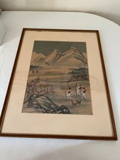 Vintage signed framed Oriental Chinese print 1