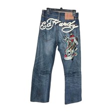 Rare Vtg 2008 Ed Hardy Jeans Mens 30x29 New York City Christian Audigier Skull