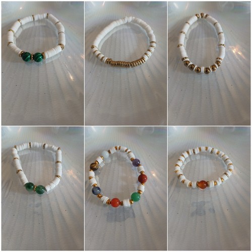 White clay stacking bracelets - white,