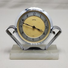 EXCELLENT ART DECO CHROME AND MARBLE GARRARD DESK CLOCK - FULL WORKING ORDER