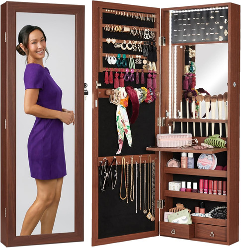 Walnut led mirror jewelry - walnut,