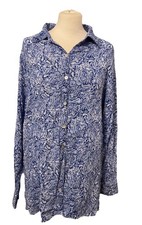 Cotton Traders Bright Cobalt Blue Viscose Blouse Size 12 Long Sleeve