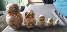 Set Of 5 Matryoshka Russian Stacking Dolls Natural And Silver Signed 2000 Nestin
