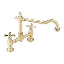 Kitchen Mixer Tap Crosshead Bridge Langley Faucet Swivel Spout Gold ENKI KT058