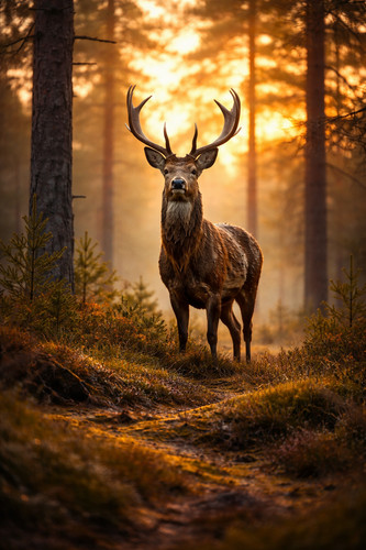 Red stag golden - golden, sunrise