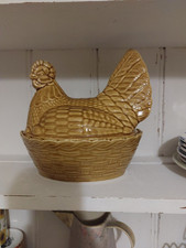 Vintage ceramic brown chicken egg basket holder shabby chic farmhouse kitchen
