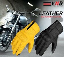 Leather Motorcycle Gloves Motorbike short Biker Yellow Black All Size