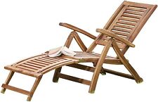 Garden Acacia Hardwood Folding Steamer Deckchair Integrated Footstool Table