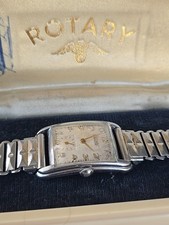 Mens 1930s Art Deco ROTARY 15 Jewels Mechanical Tank Watch In Bakelite Box