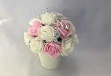 Wedding Flowers Ivory Rose Crystal Bouquet, Bride Bridesmaid, bouquets pink Wand