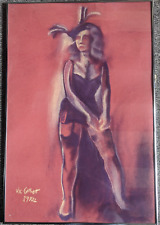 Original large pastel drawing of burlesque dancer signed by Vic Gilbert 1984