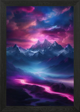 Neon Mountain Landscape Framed