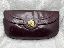 Kurt Geiger Vintage Burgundy Leather Clutch Purse Gold Clasp Metal Plaque